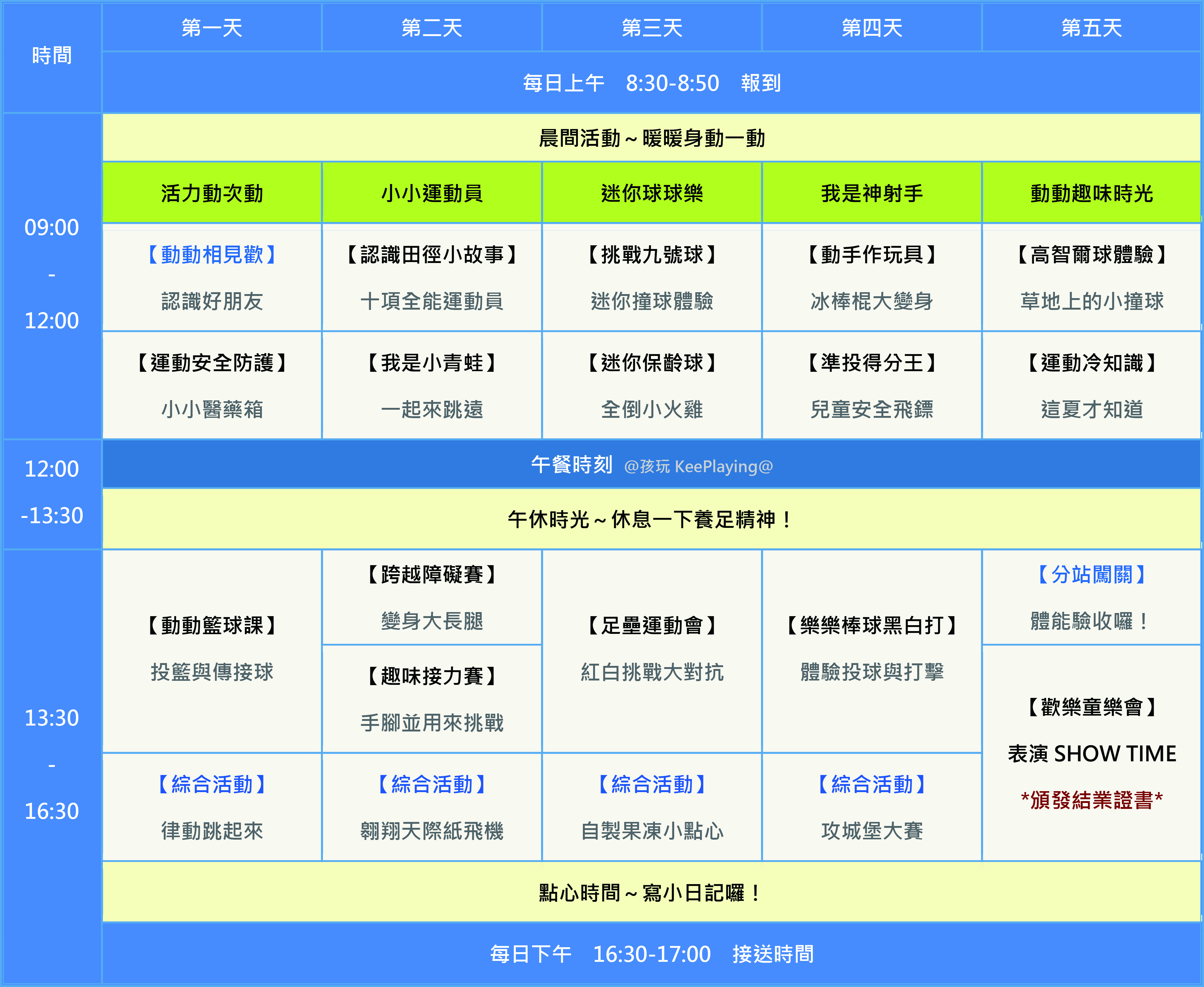 115S-動動體能營(五日)(課程表)